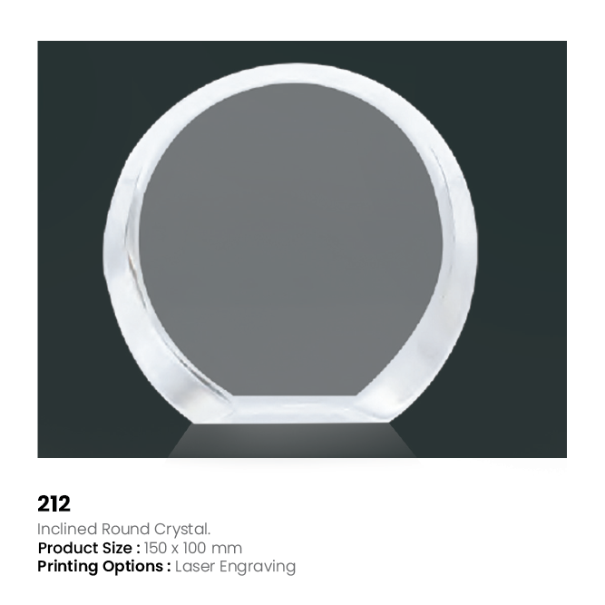Custom Inclined Round Crystal Award | Laser Engraved Crystal Recognition Plaque