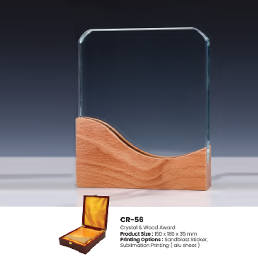 Rounded Rectangle - Crystal & Wood Award - Customisable