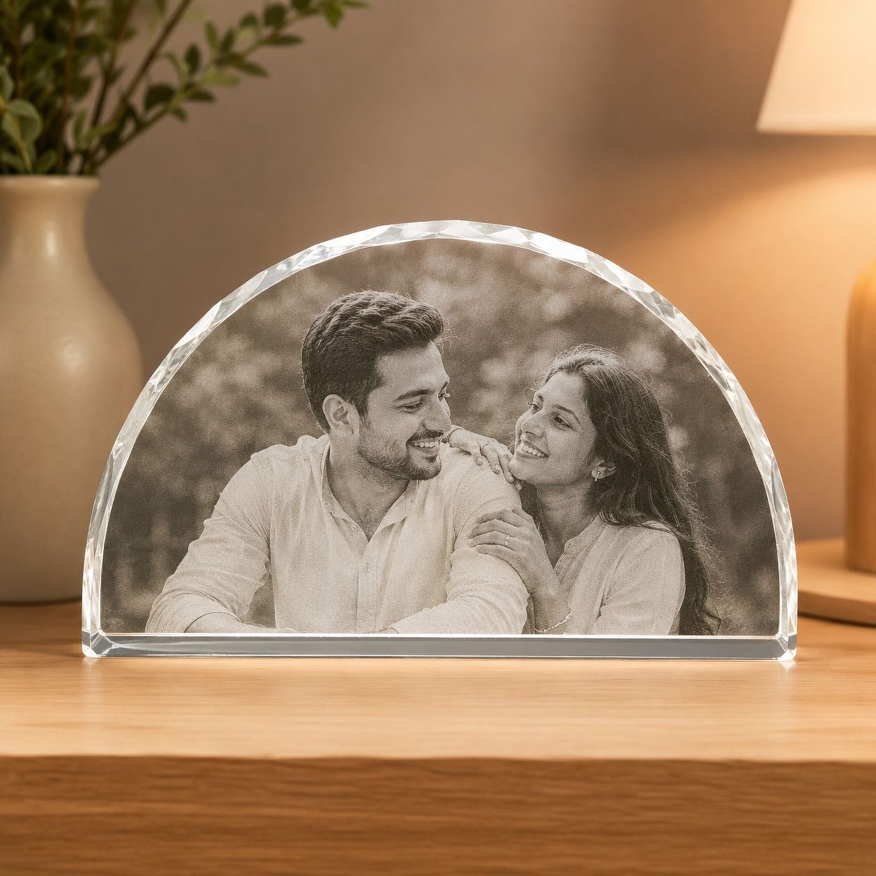 Custom Semi-Circle Crystal Award | Laser Engraved Crystal Plaque