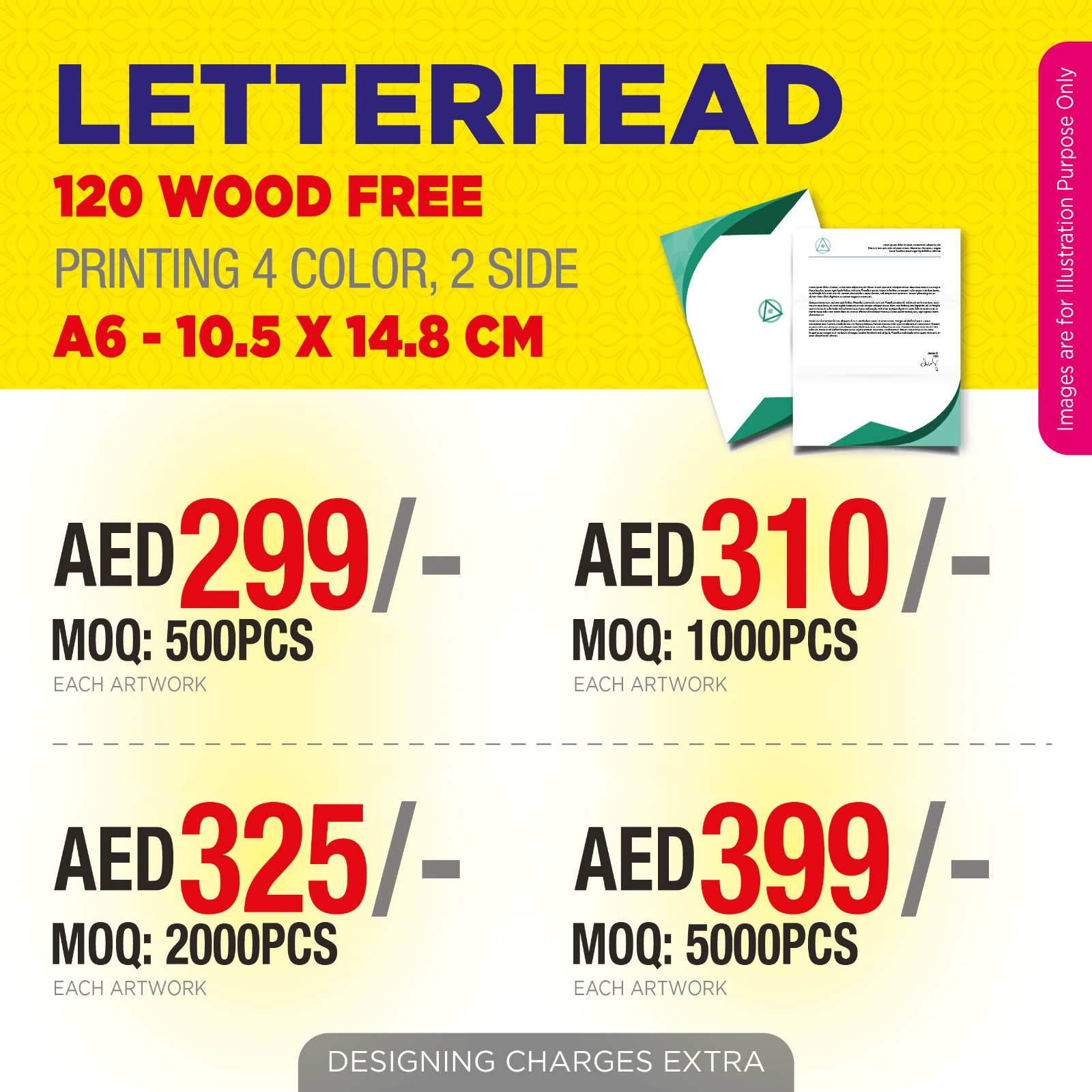 A6 Double-Sided Letterhead Printing UAE |120gsm woodfree Custom Business Letterheads