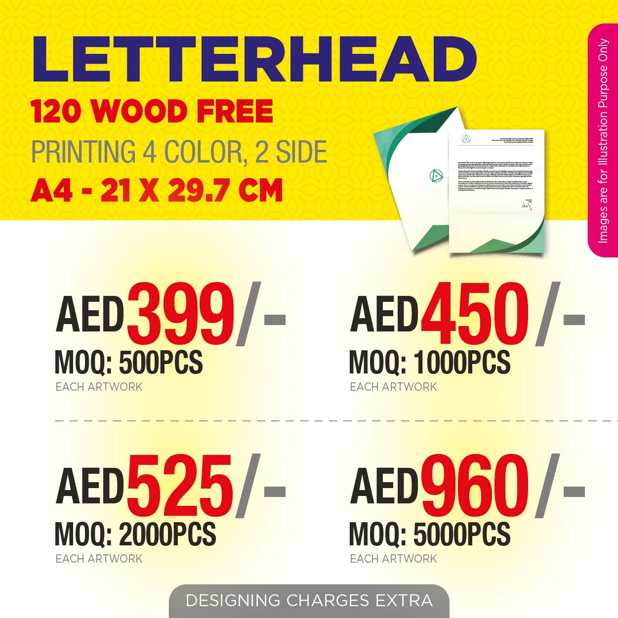 A4 Double-Sided Letterhead Printing UAE | 120 GSM Premium Woodfree Paper