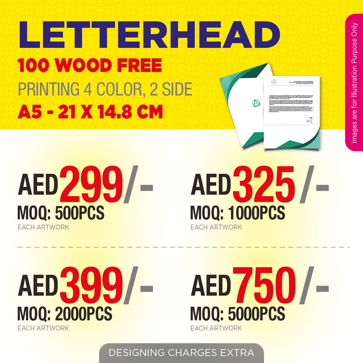 A5 Double-Sided Letterhead Printing UAE | 100 GSM Woodfree Paper