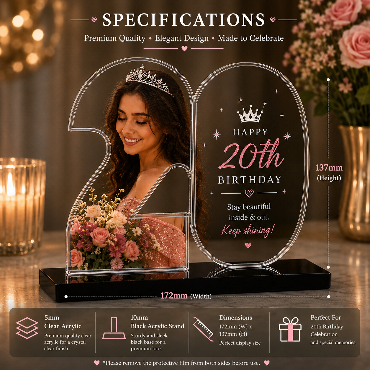 Personalized 20th Anniversary Acrylic Photo Plaque | Custom Wedding Anniversary Gift UAE